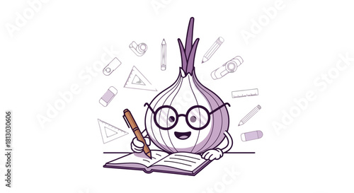 Onion Scholar Pondering Ideas and Jotting Down Thoughts on the Open Notebook