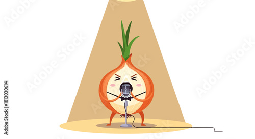 Onion Singer Performing On Stage With A Vintage Microphone Under Spotlight