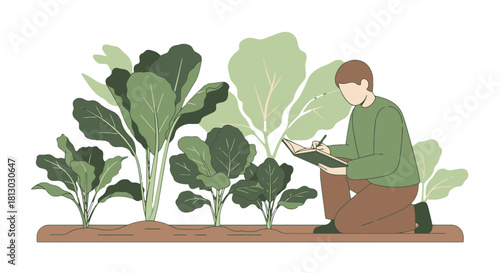 Observing Verdant Growth A Person Documenting Leafy Vegetation With Detailed Notes