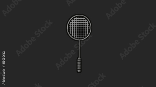 Badminton Racket Outline Icon Illustration. Sports Equipment for Game and Recreation Design on Dark Background.
