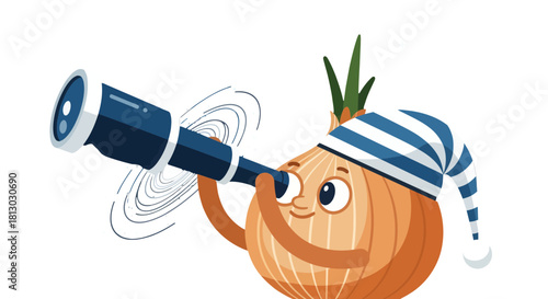 Onion Stargazing: A Humorous Illustration Featuring Astronomical Exploration
