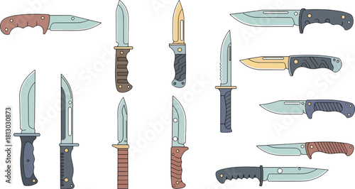 Collection of Various Knives with Different Handles and Blade Styles