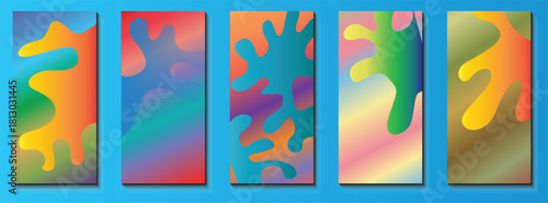 Abstract colorful liquid shapes arranged as a multi panel wall art display