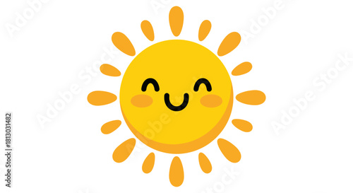 A cheerful yellow sun vector with a smiling face radiates warmth and happiness, perfect for adding a positive vibe to any design project or illustration.