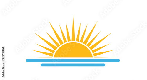 A vibrant vector illustration of a radiant sun design, presented in a PNG format, featuring yellow rays and blue water, perfect for various creative projects and design needs.