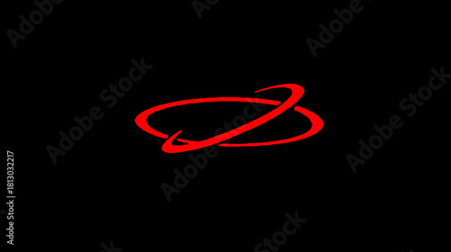 Dynamic red intersecting ellipses on a black background, symbolizing connection, network, technology, motion, or data flow.