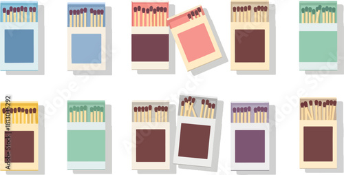Colorful Matchstick Boxes in Various Shades and Arrangements