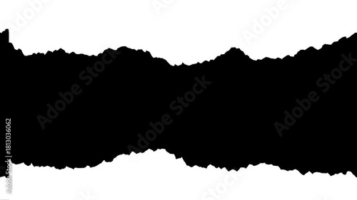 Horizontal strip of torn paper revealing a black background, isolated on white background