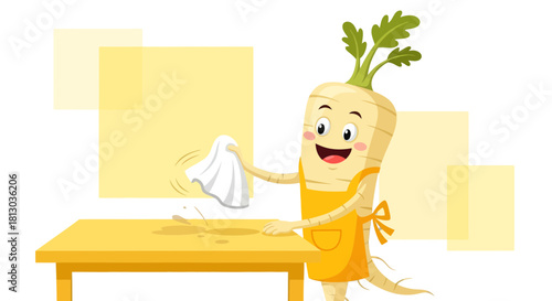 Parsnip Character Cleans Table After Mess To Maintain Cleanliness And Freshness