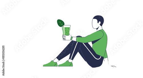 Resting Figure Enjoying Green Beverage After Workout, Healthy Lifestyle Drink