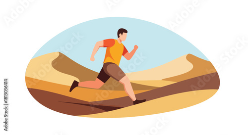 Runner Sprinting Across The Sandy Sahara Desert Under A Clear Sky Environment