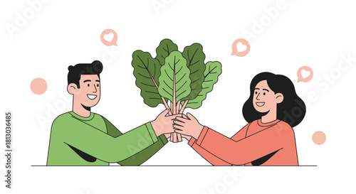 People Exchanging a Fresh Vegetable Bouquet for a Healthy and Sustainable Lifestyle