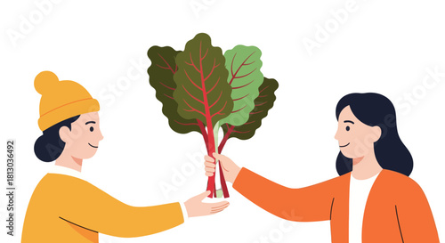 People Exchanging Fresh Produce, Healthy Eating, Organic Harvest, Vector Illustration