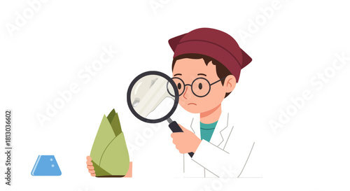 Scientist Exploring Plant Life With Magnifying Glass And Laboratory Supplies