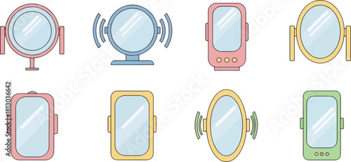 Colorful Makeup Mirrors Collection Flat Design for Beauty and Cosmetics