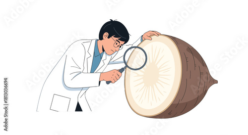 Scientist Magnifying Root Vegetable Cross-Section For Scientific Exploration And Research