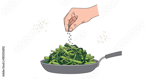 Seasoning Freshly Cooked Greens: A Culinary Demonstration Against a Dark Backdrop