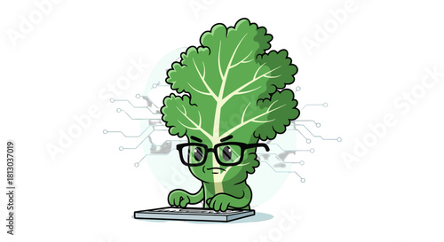 Smart Leaf Character Coding at a Computer Depicting a Technological and Organic Fusion