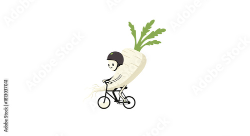 Radish Character Cycling on a Bicycle, Representing Healthy Lifestyle, Black Background
