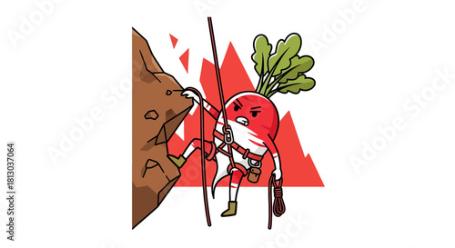 Radish Climber Conquering a Rocky Peak with Determination and Resolve