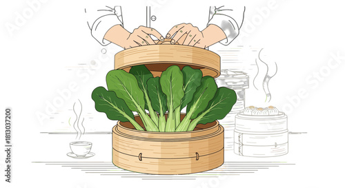 Steaming Vegetables And Dim Sum Readying For Delectable Culinary Experiences Delightfully.