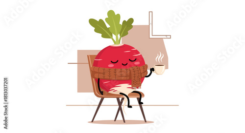 Relaxed Radish Enjoying Coffee and Cozy Comfort In A Warm Environment