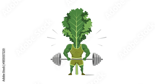 Strong Kale Character Lifting Weights, Promoting Healthy Eating And Fitness Lifestyle
