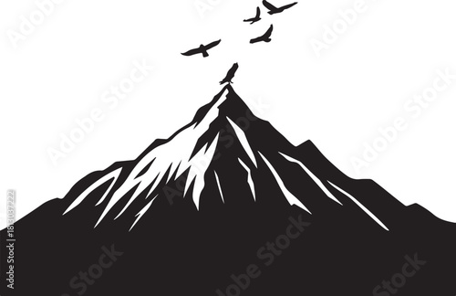 mountain & eagle in flight silhouette
