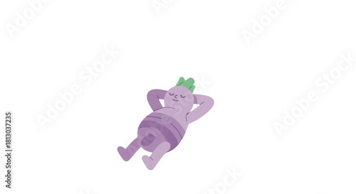 Relaxed Vegetable Character with Hands Behind Head on Black Background