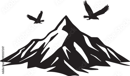mountain & eagle in flight silhouette