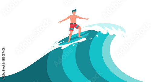 Surfer Riding A Giant Wave Against A Black Backdrop Of The Ocean Scene Illustration