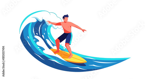 Surfer Riding A Vibrant Wave With A Yellow Surfboard On A Black Background