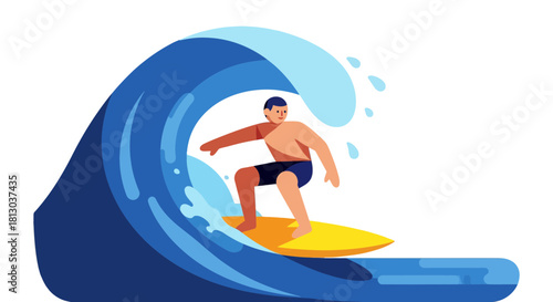 Surfer Riding the Momentum of A Huge Wave On The Vast and Mysterious Ocean