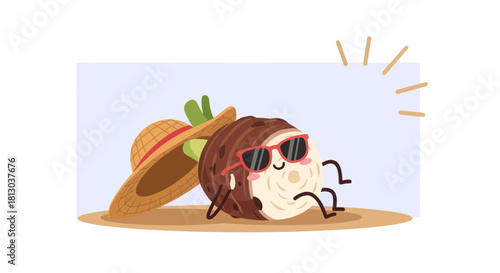 Relaxing Tropical Delight: Funny Cartoon Character Enjoying Summer Vacation Under Sun