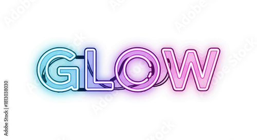Bright neon GLOW sign with vibrant blue to purple gradient is perfect for your creative project or retro-themed event promotion, a stunning modern touch
