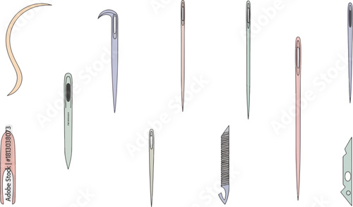 Set of Medical Surgical Instruments and Tools in Pastel Colors