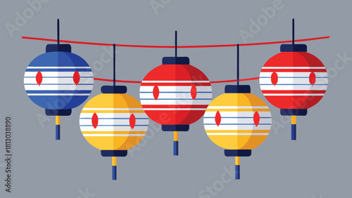 Colorful Chinese lanterns in various shapes and sizes, symbolizing celebration and festivity..eps