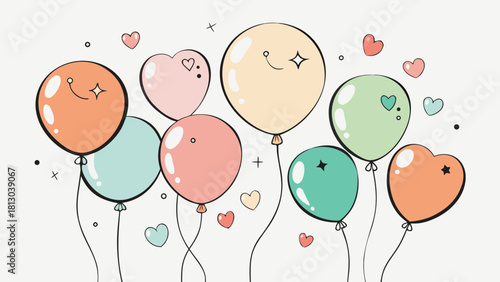 An assortment of cheerful clipart balloons in multiple colors, ideal for enhancing invitations and festive materials..eps