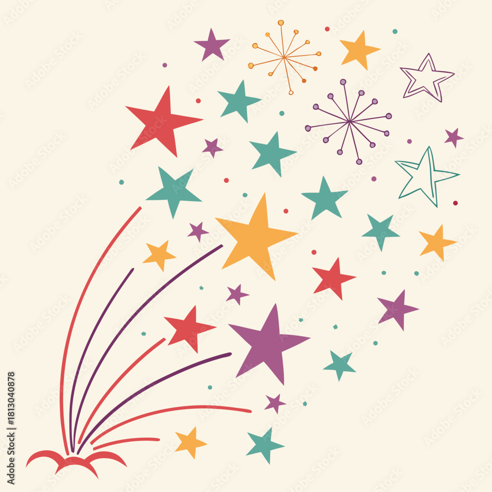 Obraz premium Exploding stars and fireworks on a light background