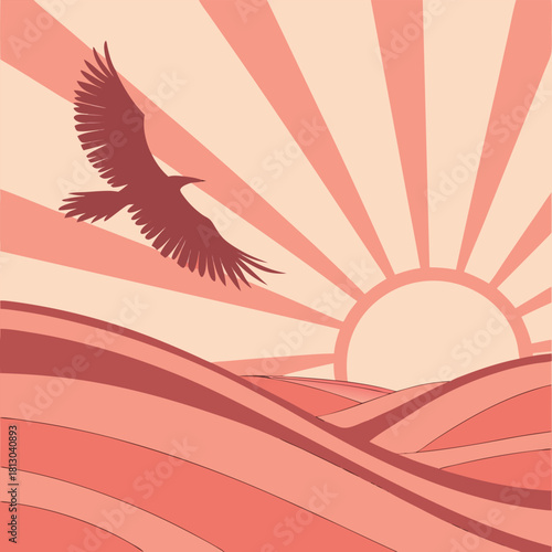 Eagle Flying Over Rolling Hills at Sunrise bird soaring