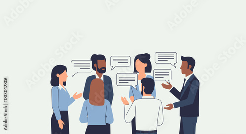 Diverse group of professionals engaged in a lively discussion.