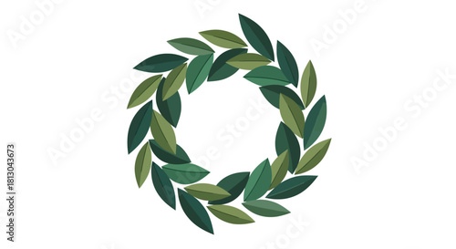 Elegant green foliage wreath illustration for natural design elements and decorative accents, ideal for eco-friendly branding, wedding invitations, or organic product packaging.