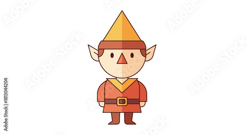 Cartoon Elf Illustration with Warm Tones, Simple Design and Clean Lines, Suitable for Children's Books, Holiday Decorations, or Game Assets, and Digital Graphics.