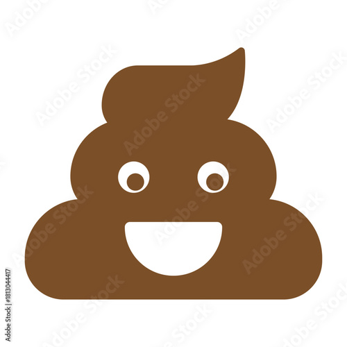 Cute smiling poop emoji character. Funny brown poo emoticon with eyes and a happy expression. Kawaii cartoon style vector sticker. Clean flat clipart isolated on a white background.