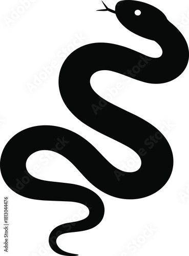 Stylized snake silhouette vector illustration with winding body, raised head, extended tongue, minimal design perfect for logo, tattoo, or symbol.