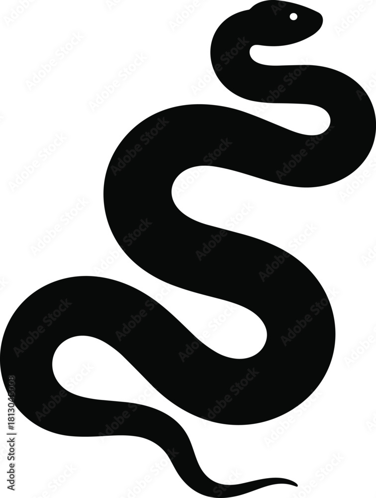 Obraz premium Stylized snake silhouette vector with coiled body, raised head, minimal design, perfect for logo, tattoo, symbol, or graphic art.