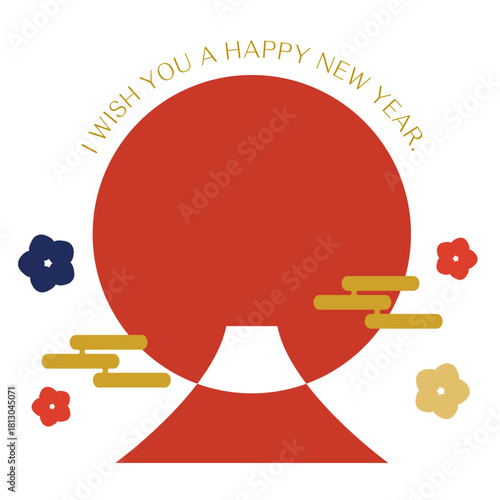 富士山の年賀状素材　 和風フレームシンプルな和風の年賀状テンプレートあしらいパーツ