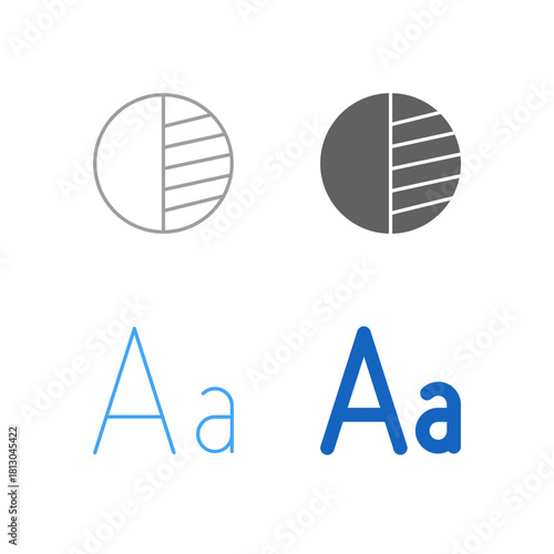 Flat Colored Contrast and Font Size Icon Set in Outline and Solid Style for Text Readability and Display Settings