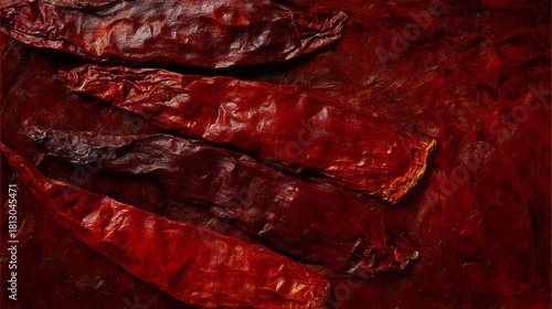 foray. Close-up of deep red wrinkled chili texture showing rich color variations and organic details. menu design, packaging mockups, designed for food delivery and cloud-kitchen brand materials.
