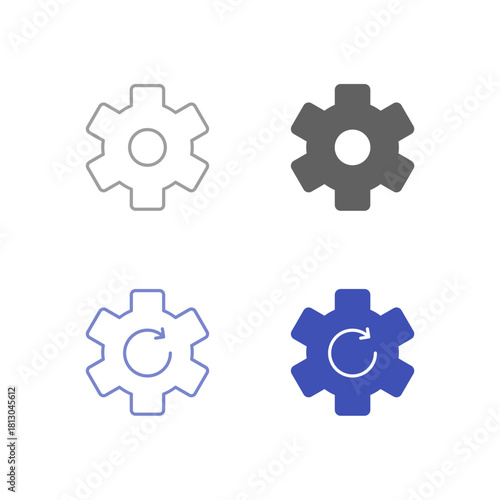 Flat Colored Settings and System Update Icon Set in Outline and Solid Style for Device Configuration and Software Maintenance